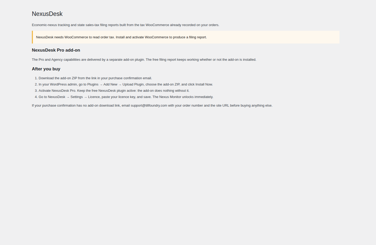 NexusDesk — Economic Nexus & Sales Tax Filing Reports for WooCommerce — qa 021 dashboard desktop