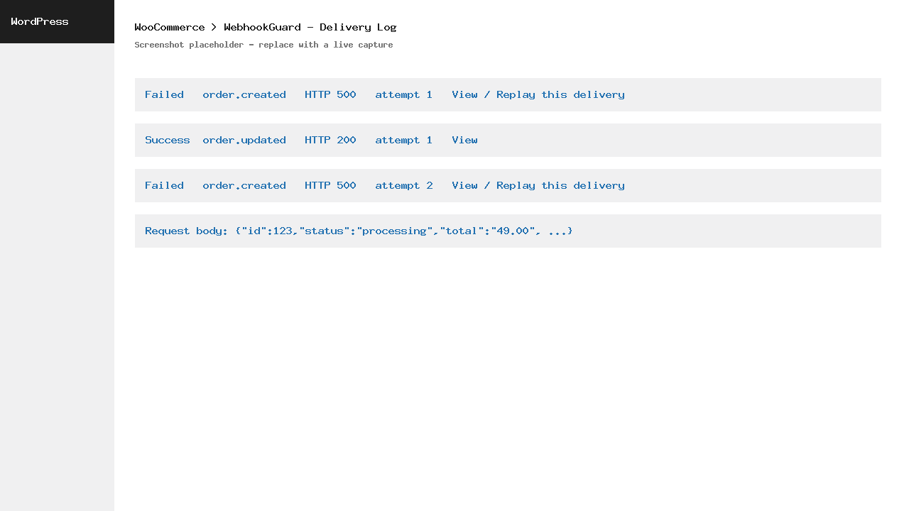 WebhookGuard — Retry, Log & Replay Native WooCommerce Webhooks — screenshot 1