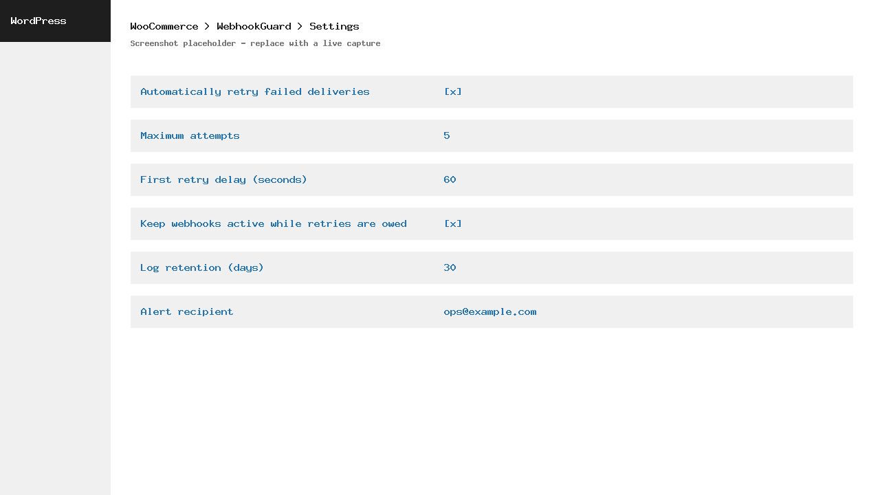 WebhookGuard — Retry, Log & Replay Native WooCommerce Webhooks — screenshot 2